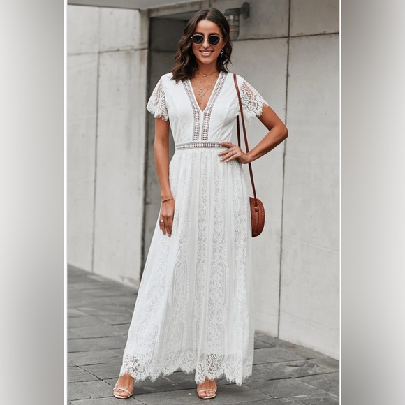 Aakaa Dresses & Skirts - Aakaa Lace Maxi Dress Medium Fill Your Heart‎ White Cream Blue Underlay Formal